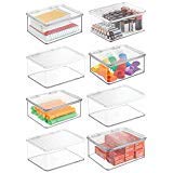 Product Cover mDesign Small Mini Plastic Stackable Home, Office Supplies Storage Organizer Box with Attached Hinged Lid - Holder Bin for Note Pads, Gel Pens, Staples, Dry Erase Markers, Tape - 8 Pack - Clear