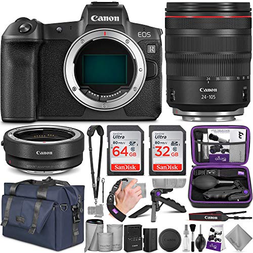 Product Cover Canon EOS R Mirrorless Digital Camera and Canon RF 24-105mm Lens + Canon EF-EOS R Mount Adapter with Altura Photo Complete Accessory and Travel Bundle