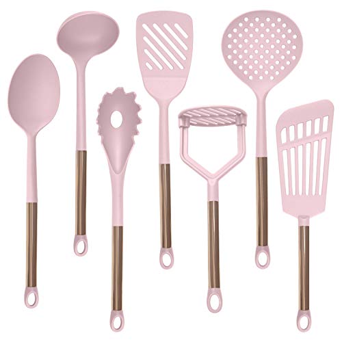 Product Cover COOK With COLOR 7 Piece Pink Nylon Cooking Utensil Set with Copper Handles - Pink