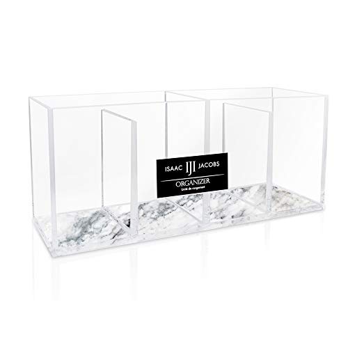 Product Cover Isaac Jacobs 4-Compartment Clear Acrylic Organizer- Makeup Brush Holder- Storage Solution- Office, Bathroom, Kitchen Supplies and More (Marble)