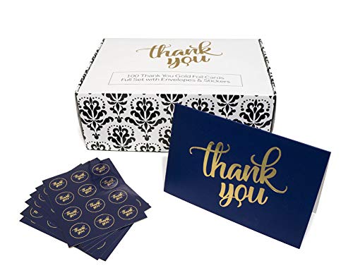 Product Cover 100 Thank You Cards Bulk w/Gold Foil Stickers & White Envelopes - 4x6 Blank Note Cards - Perfect for Weddings, Bridal Showers, Graduation, and Baby Showers