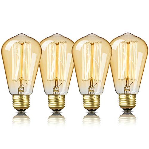 Product Cover 4-Pack Edison Bulb, DecorStar Edison Light Bulbs, Antique Vintage Light Bulb, 60W, 110V, E26, 2200K Amber Warm, 230 Lumens, ST64 Dimmable Edison Lights for Home Light Fixtures and Decorative