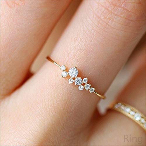 Product Cover Simple 18k Gold Rings for Teen Girls White Sapphire Studded Eternity Wedding Ring 925 Sterling Silver Engagement Stackable Diamond Rings Women Fashion Jewelry(Gold,6)