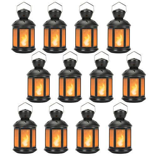 Product Cover Vintage Decorative Lanterns Battery Powered LED, with 6 Hours Timer,Indoor/Outdoor,Small Lanterns Decor for Christmas,Black-12pcs