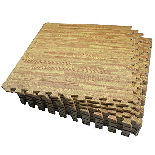 Product Cover LaFamille Wood Grain Floor Mat 6/12 Tiles Foam Interlocking Puzzle Wood Mat for Kids, Gym, Basement 2'x2' (Light/Dark Wood) (WG60-12Light)