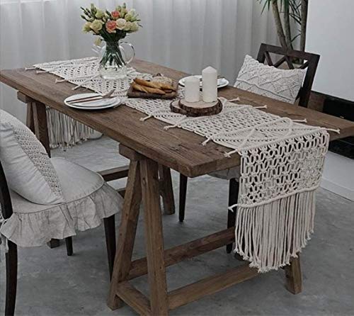 Product Cover Niustyle Macrame Table Runner, Bohemia Handwoven Décor Wedding Table Runner with Tassels Bedroom Kitchen Coffee Table Decor (14