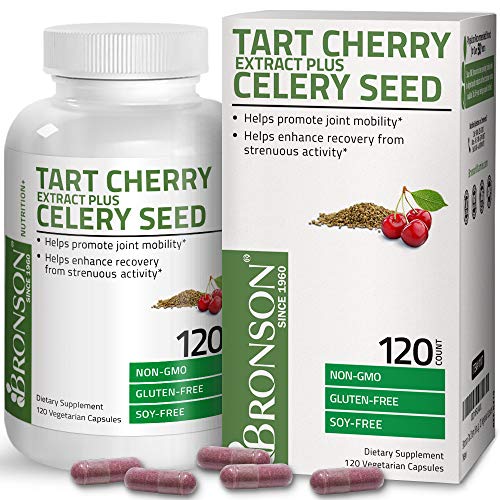 Product Cover Bronson Tart Cherry Extract + Celery Seed Capsules - Powerful Uric Acid Cleanse, Joint Mobility Support & Muscle Recovery Supplement - GMO Free, Gluten Free & Soy Free Formula - 120 Vegetarian Capsules