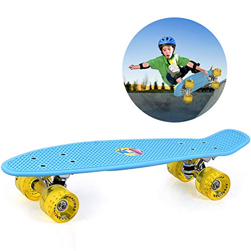 Product Cover GASACIODS 22 Inch Mini Cruiser Skateboard， Complete Plastic Retro Board with Bendable Deck and Smooth PU Casters/Speed for Kids Youths Beginners, 220 Ibs(Blue)