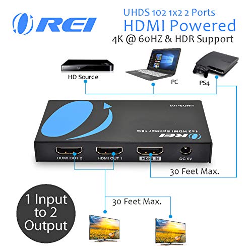 Product Cover OREI UltraHD 4K @ 60 Hz 1 x 2 HDMI Splitter 1 in 2 Out 2 Port 4:4:4 8-bit - HDMI 2.0, HDCP 2.2, 18 Gbps