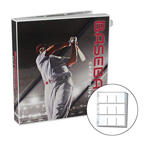 Product Cover UniKeep Baseball Themed Trading Card Collection Binder with 25 Platinum Series Trading Card Pages - Case Features Metal Rings and a Fully Enclosed Case with Locking Latch