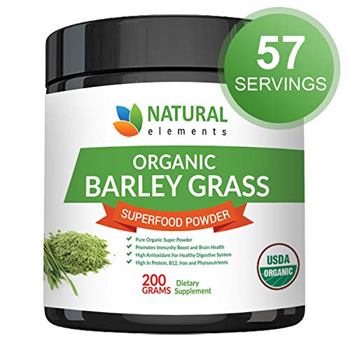 Product Cover Barley Grass Powder - USDA Certified Organic Barley Grass Powder - Non-GMO, Vegan, and Non-Irradiated - Rich In Antioxidants, Protein, Fiber, Minerals, Chlorophyll, Amino Acids and Protein - 200 Grams
