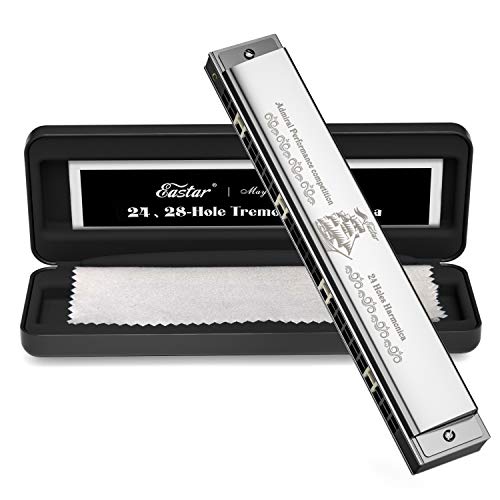 Product Cover Eastar 24 Holes Harmonica Admiral Performance Competition C Key Tremolo Harmonica for Adults and Kids with Hard Case and Cloth
