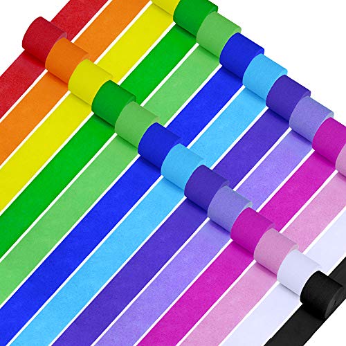 Product Cover 26 Rolls 710 Yard Party Streamers Rainbow Streamers Photo Booth Backdrop Decorations Red Green Blue White Black Crepe Paper Decorative Streamers 1.8