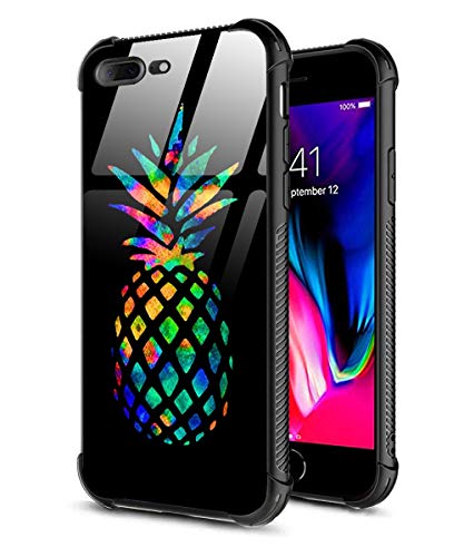 Product Cover iPhone 7 Case,iPhone 8 Pineapple Case,Slim Fit Tempered Glass Back+Soft Silicone TPU Shock Absorption Bumper Protective Case Compatible for iPhone 7 8 (4.7 inch) Colour Pineapple