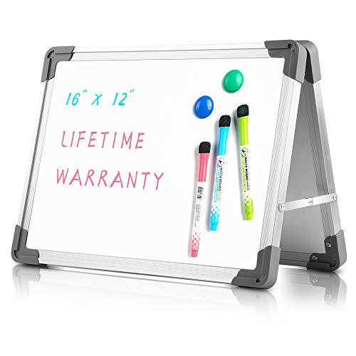 Product Cover Small Dry Erase White Board - Mini Magnetic Desktop Foldable Whiteboard Easel for Kids Education with Three Pens, Two Magnets - TSJ OFFICE