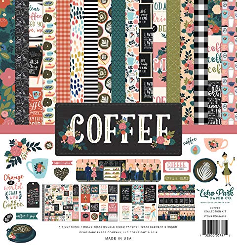 Product Cover Echo Park Paper Company CO164016 Coffee Collection Kit Paper, 12-x-12-Inch, Pink/Green/Red/Navy/Blue/Teal/Black