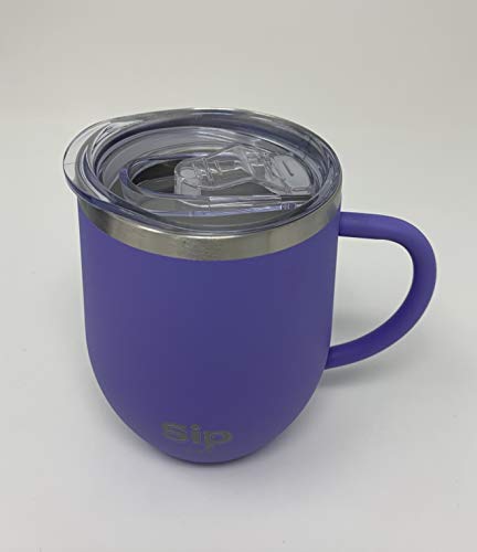 Product Cover PURPLE Double Walled 18/8 StainlessSteel Insulated Cup, Handle & Lid 12oz- Keeps your Drinks Hot up to 6 hours Cold up to 24hour - Coffee, Tea, Beer, Water, Wine - FREE Silicone Straw & Cleaning Brush