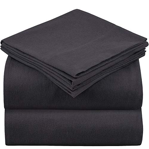 Product Cover Mellanni Queen Flannel Sheet Set - 4 pc Luxury 100% Organic Cotton - Heavyweight 180GSM Bed Sheets - Cozy, Soft, Warm, Breathable Bedding - Deep Pockets - All Around Elastic (Queen, Gray)