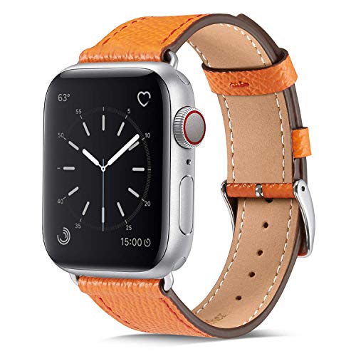 Product Cover Marge Plus Compatible with Apple Watch Band 38mm 40mm, Genuine Leather iWatch Strap Compatible with Apple Watch Series 5 4 (40mm) Series 3 2 1 (38mm) Sport and Edition, Orange