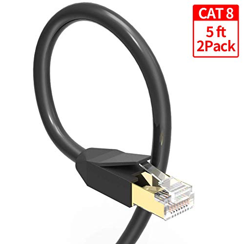 Product Cover GLANICS CAT 8 Ethernet Cable, Internet Network Cord, High Speed SSTP Lan Cables with Gold Plated RJ45 Connector 5 ft 2 Pack for Router, Modem, Gaming, Xbox