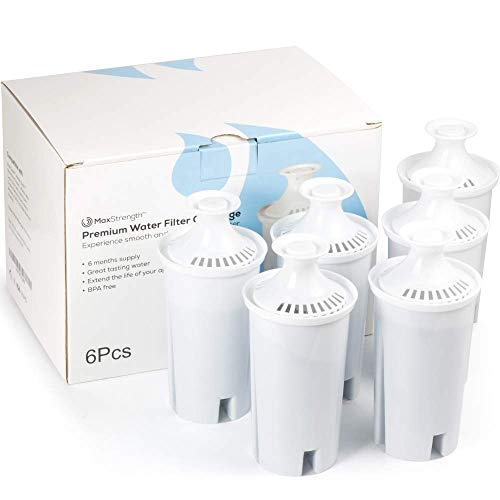 Product Cover Max Strength Pro Replacement Water Filters 6pc Set Fits Brita Pitchers & Dispensers, 6 Month Filter Supply, BPA Free, Fits Brita Classic, Mavea Classic, Atlantis, Bella, Slim, Soho & Many More!
