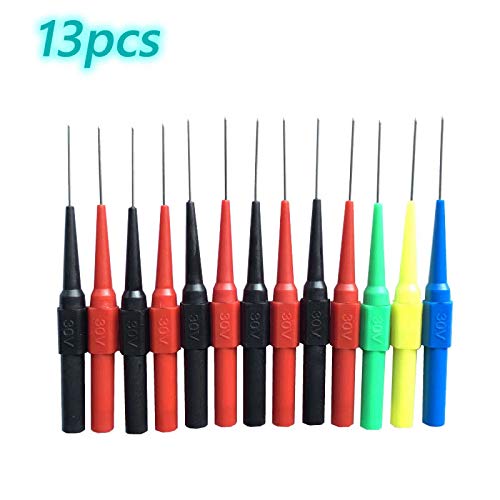 Product Cover Adduswin 13pcs Insulation Piercing Needle Non-Destructive Pin Test Probes,4mm Banana Socket for Car Tester Red/Black/Blue/Green/Yellow
