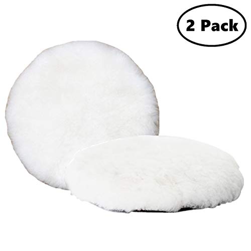 Product Cover Inzoey Wool Polishing Pad 5 Inches Soft Sheepskin Buffing Pads with Hook and Loop Back Wool Cutting Pad for Car, Furniture, Glass and So On (Pack of 2)