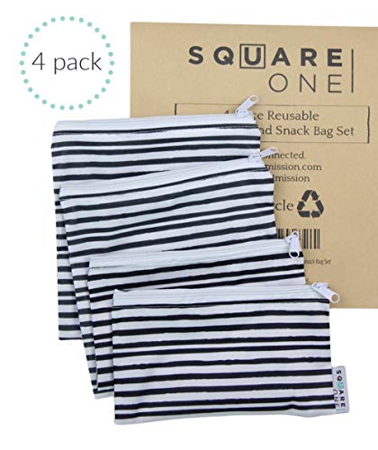 Product Cover SquareOne 4 Piece Reusable Bag Set - Reusable Sandwich Bags - Reusable Snack Bags - 2 Small Bags / 2 Large Bags, Machine Washable, Charcoal Grey Watercolor