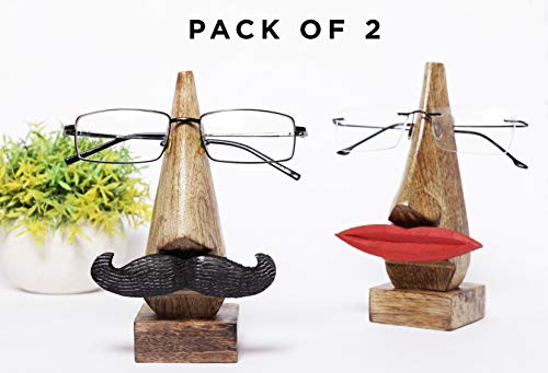 Product Cover Christmas Day Gifts Wooden Handmade Red Lip Shaped Eyeglass Spectacle Holder Display Stand for Girls Women Office Desk Home Décor Gifts (Brown2)