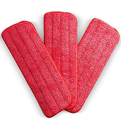 Product Cover Washable Microfiber Mop Pads (3 Pack) - Microfiber Replacement Mop Pads Heads 16.53 x 5.4Inches for Cleaning of Wet or Dry Floors - Professional Home/Office Cleaning Supplies, Red