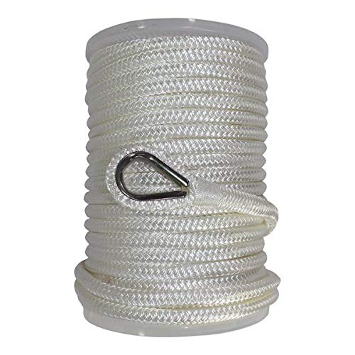 Product Cover SGT KNOTS Nylon Anchor Rope w/Thimble Double Braid Nylon Anchor Line - Braided Boat Anchor Rope - Marine Rope Lines for Anchors - Ancor Ropes for Boats (White - 1/2 inch x 150ft)