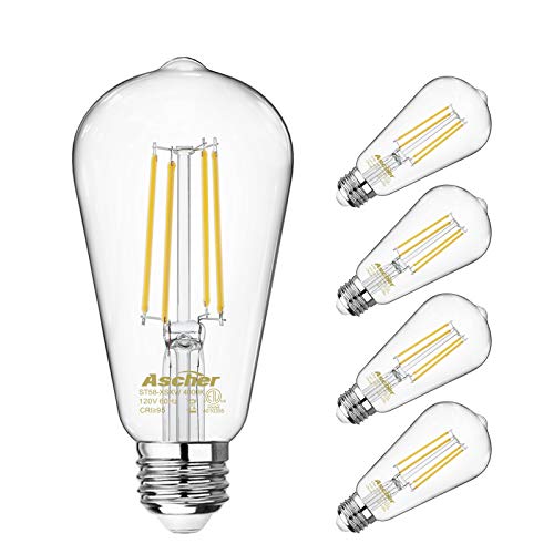 Product Cover Vintage LED Edison Bulbs 60 Watt Equivalent, Eye Protection Led Bulb with 95+ CRI, Non-Dimmable, High Brightness Daylight White 4000K, ST58 Antique LED Filament Bulbs, E26 Medium Base, Pack of 4