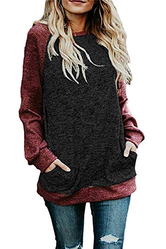 Product Cover CHYRII Womens Casual Color Block Raglan Long Sleeve Lightweight Tunic Sweatshirt Tops with Pockets