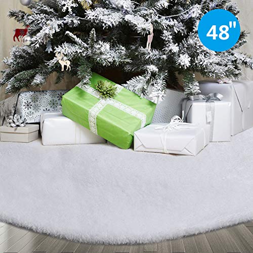 Product Cover CCBOAY 48inch Christmas Tree Skirt, Classic Christmas Plush Tree Skirt with White Faux Fur, Perfect for Xmas Holiday Decorations New Year Party