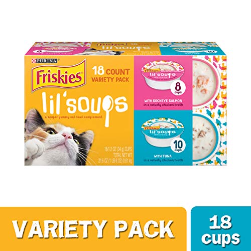 Product Cover Purina Friskies Lil' Soups with Sockeye Salmon & Tuna Adult Wet Cat Food Complement Variety Pack - (18) 1.2 Oz. Cups