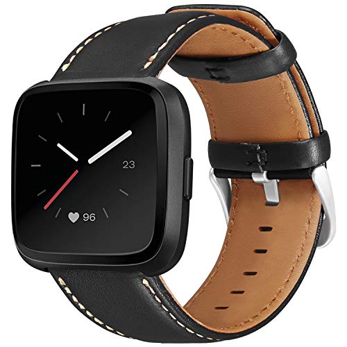 Product Cover UMAXGET Leather Band Compatible with Fitbit Versa/Versa 2/ Versa Lite/Versa Special Edition Watch, Classic Genuine Leather Strap with Stainless Steel Buckle Wristband for Women Men