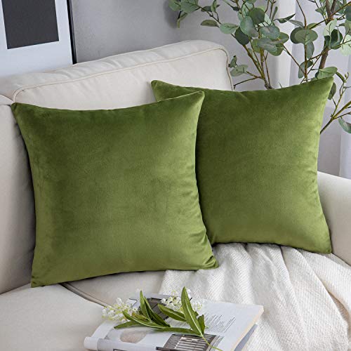 Product Cover Phantoscope Pack of 2 Velvet Decorative Throw Pillow Covers Soft Solid Square Cushion Case for Couch Green 20 x 20 inches 50 x 50 cm