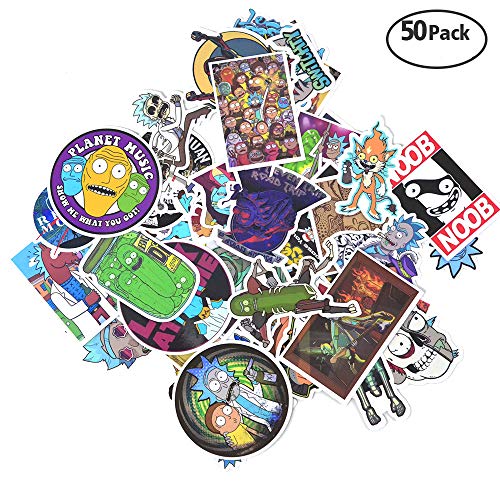 Product Cover Stickers [50/104/110 PCS], Waterproof Vinyl Stickers for Laptop, Car, Bicycle, Helmet, Skateboard, Luggage No-Duplicate Stickers Per Set(A & B). (R&M50B)