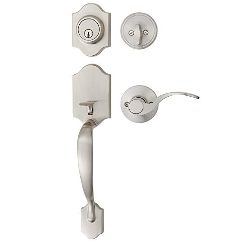 Product Cover AmazonBasics Handleset with Shelby Lever - Single Cylinder - Satin Nickel