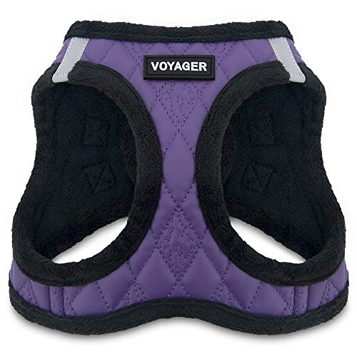 Product Cover Voyager Step-In Plush Dog Harness - Soft Plush, Step In Vest Harness for Small and Medium Dogs by Best Pet Supplies - Purple Faux Leather, Medium (Chest: 16