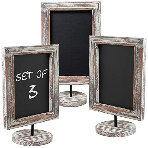 Product Cover MyGift Set of 3 Rectangular Torched Wood Frame Chalkboard Sign with Round Base