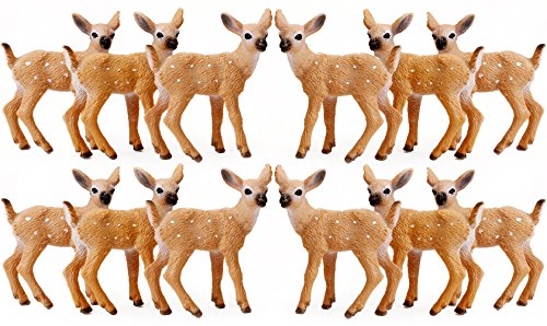 Product Cover RESTCLOUD 12Pcs Deer Figurines Cake Toppers, Deer Toys Figure, Small Woodland Animals Set of 12 Fawn