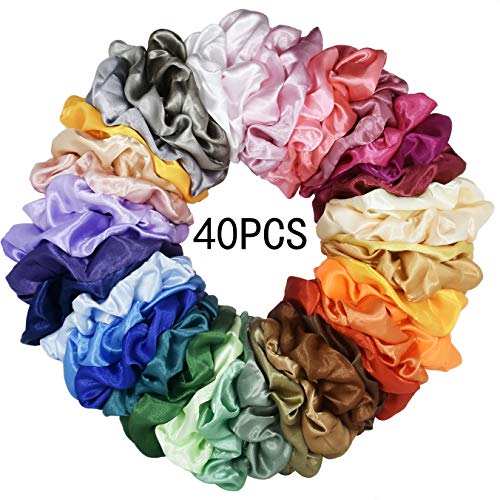 Product Cover Mcupper 40 Pcs Hair Silk Scrunchies Satin Elastic Hair Bands Scrunchy Hair Ties Ropes Scrunchie for Women Girls Hair Accessories - 40 Assorted Colors Scrunchies