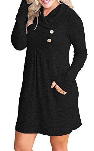 Product Cover ETCYY NEW FANEW Womens Cowl V- Neck Buttoned Knit Loose Fit Sweater Dress with Pocket