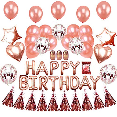 Product Cover EKKONG Happy Birthday Decorations Balloons - Birthday Party Supplies Rose Gold Confetti Balloons Birthday Banner Star Balloons