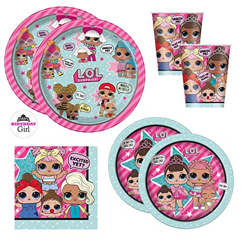 Product Cover LOL Doll Birthday Party Supplies Set - Dinner and Cake Plates, Cups, Napkins, Decorations (Standard - Serves 16)