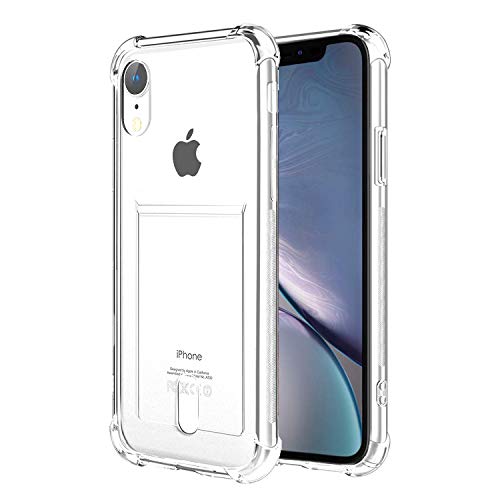 Product Cover ANHONG iPhone Xr Clear Case with Card Holder, [Slim Fit][Wireless Charger Compatible] Protective Soft TPU Shock-Absorbing Bumper Case with Soft Screen Protector, Compatible iPhone Xr 6.1 inch
