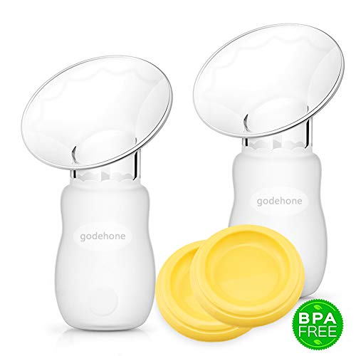 Product Cover Silicone Breast Pump 2 Pack, Manual Breast Pump with Protective lid, Portable Milk Saver for Breast Feeding,100% Food Grade Silicone BPA Free(4oz/100ml)