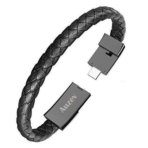 Product Cover Auzev Type-C Leather Bracelet Link Charging Cable Braided Wrist Band USB Sync Data Charger Cord for Samsung Galaxy (L（8.2