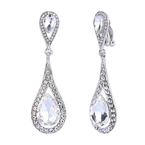 Product Cover EVER FAITH Women's Austrian Crystal Elegant Dual Tear Drop Clip-on Dangle Earrings